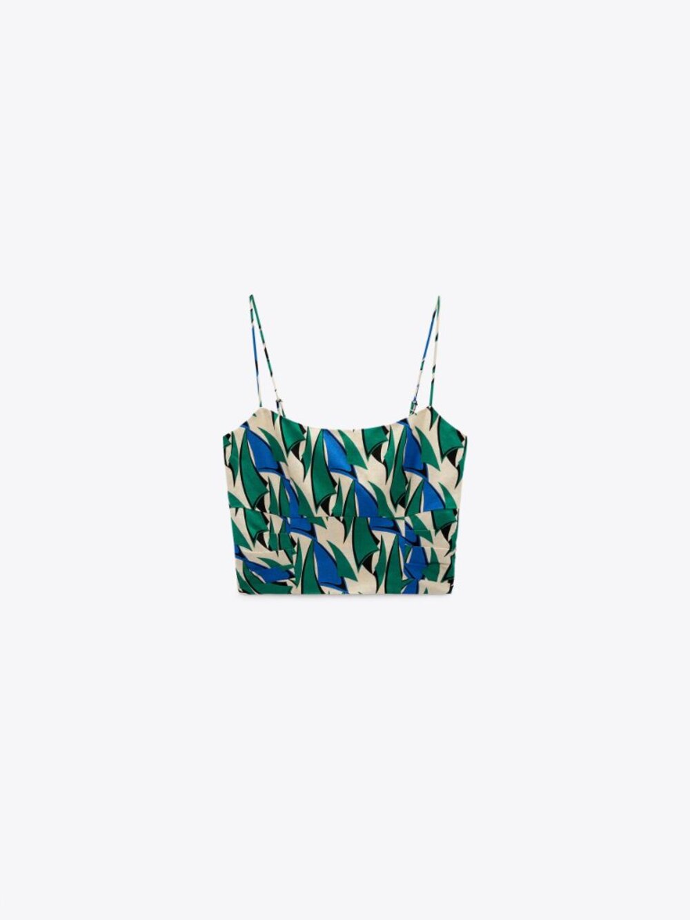 Zara Abstract Print Strappy Crop Top Green Blue M